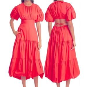 NWT CINQ A SEPT Maisey Puffed Sleeve Tiered Open-Back Dress sz 2